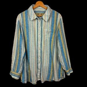 Naturals D&Co Women Linen Button Down LongSleeve Shirt Sz L Beach Coastal Summer